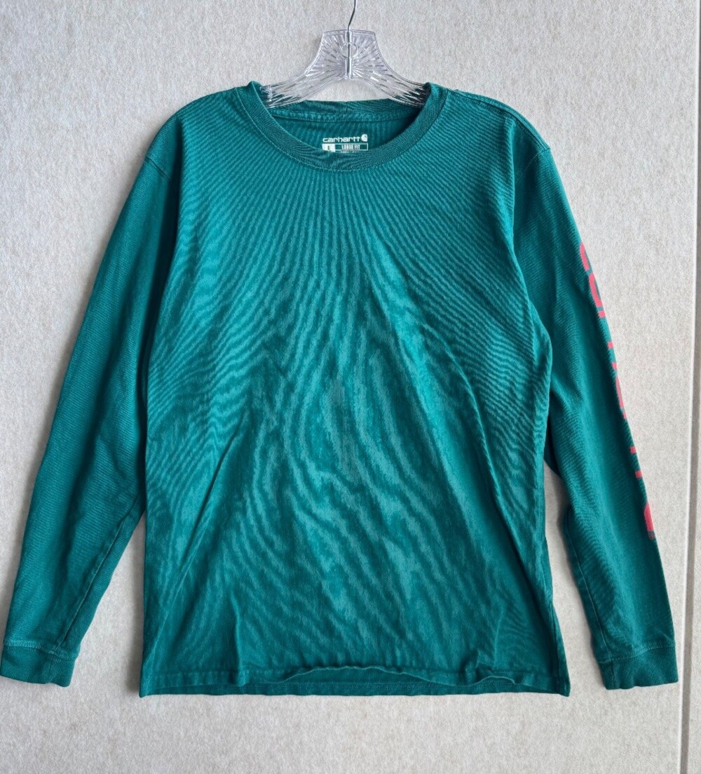 Title: Carhartt Women’s S Dearborn Loose Fit Long Sleeve Shirt Teal Pink Logo Wo